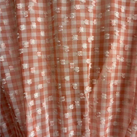 En Saison Caldera Shirred Gingham Vneck Barbie Peach  Mini Dress S - Picture 15 of 15